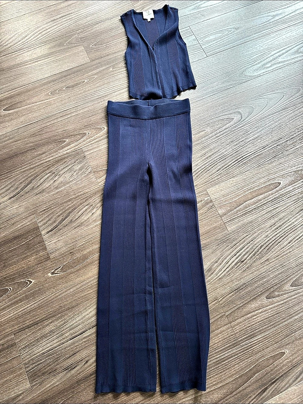 Pink Rose Blue Ribbed Two-Piece Set Like New